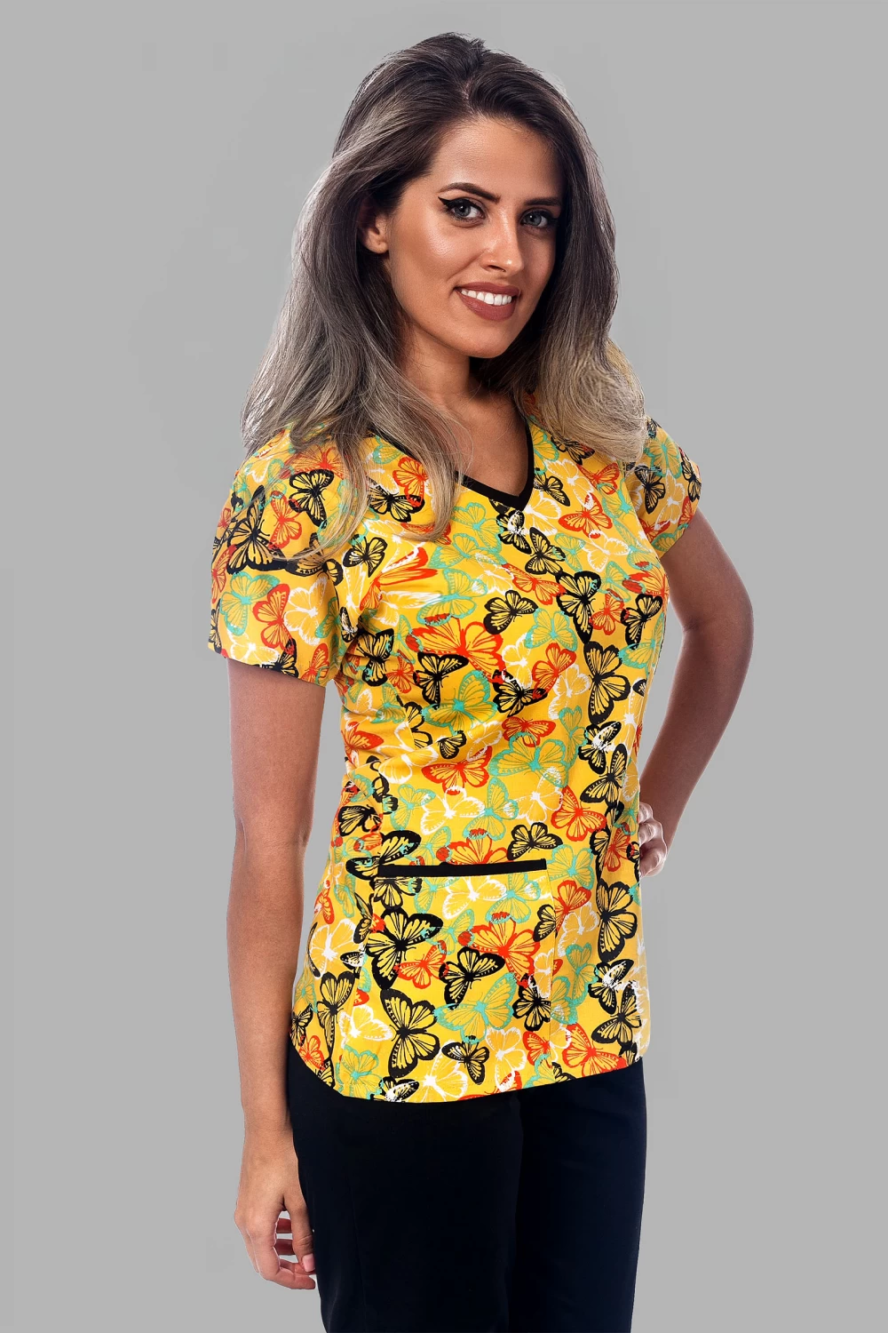 " Tropski leptirići "  Cotton Stretch ™ bluza s ilustracijom - Ženska.